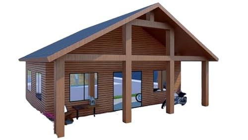 Generic 952 sqft Tiny Studio Cabin Plans: Open Concept with Kitchen, Living Area, and Washroom - Brown Wooden Cabin Plans