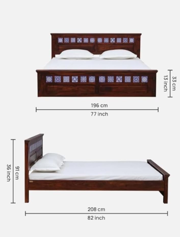 Image of Solid Sheesham Wood King Size Bed Wooden Dreamy Nights Bed for Bedroom and Home Furniture | Without Storage | Double Bed (Mahogany, King)