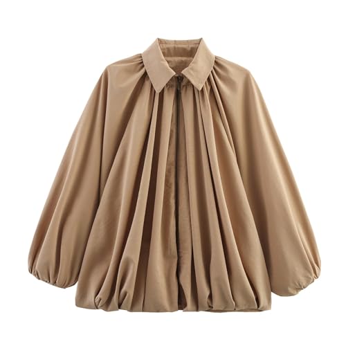 Aryapyper Balloon Sleeve Jacket For Women Puffer Bomber Tops Oversized Pleated Streetwear Long Sleeve Jackets