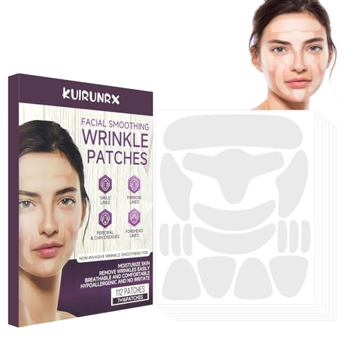 Parches Antiarrugas, Parches para las Arrugas, Contra las Arrugas, Juego de Almohadillas de Silicona Reutilizables para Cuello, Frente, Ojos y Boca para Mujeres y Niñas (1 Caja 112PATCHES)