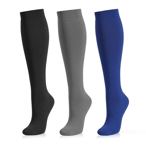 Image of Medical Compression Socks for Women and Men 3 Pairs 20-30 mmHg Knee High Christmas Compression Stockings Circulation Best for Running Athletic Nurses