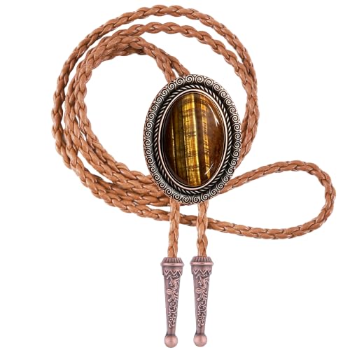 Image of Jeilwiy Bolo Tie for Men Real Stone Westwern Cowboy Ties Silver Bolos Women Leather Necktie Gift for Birthday Christmas