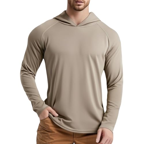 Camiseta de hombre UV UPF 50+ Sudadera con capucha para protección solar de verano de manga larga actividad al aire libre con orificio para el pulgar ligera de secado rápido Hawaiana Playa, verde