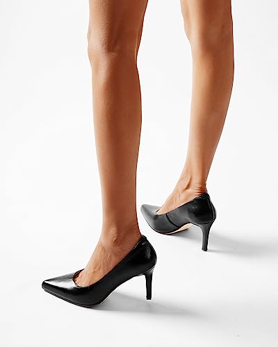 FEMSTEP Womens Dress Slip On Matte Leather Evening Pointed Toe Stiletto High Heel Pumps Shoes 3.3 Inch2