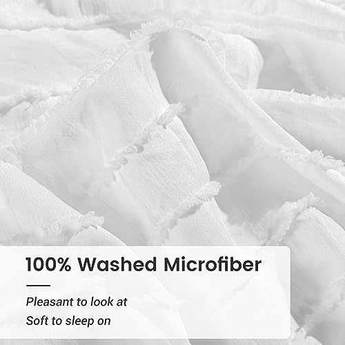 Image of NEXHOME PRO Duvet Cover, White 3 Pieces Boho Tufted Duvet Cover Set, Soft and Lightweight 100% Washed Microfiber Comforter Cover Set for All Season(White Cal King, 104 x 98)-No Comforter