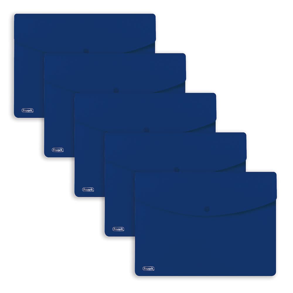 Favorit Sprint Button Envelopes, A4, Polypropylene, Matte, Pack of 5, Blue