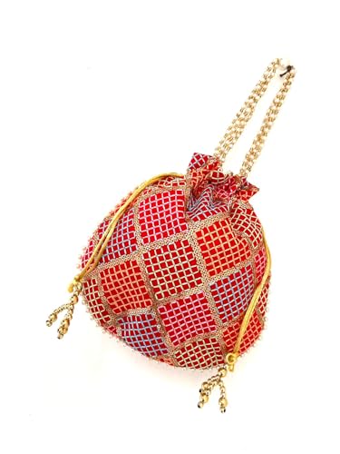 Image of BYRA Women Multi Color Thread Silk Potli Bag for Gift Purpose