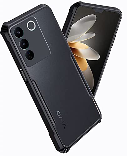 Image of A rtistque Clear Hard Transparent Acrylic Armor Anti-Drop Shockproof TPU Edge Back Cover Case for Vivo V27 Pro - Black