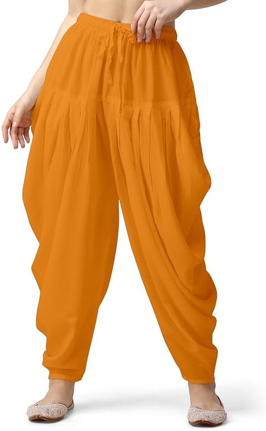 Women's Loose Fit Rayon Dhoti Pant, Patiala Salwar Harem Pants, Black, Free Size Waist 26-38 Inch