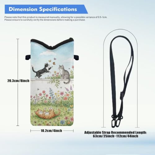 Image of Small Phone Bag Water-Resistant Crossbody Pouch with Adjustable Strap Cellphone Case Mini Satchel Fits Most Phones for Casual, Beach, Travel, Cartoon Cat Flower Blue Green