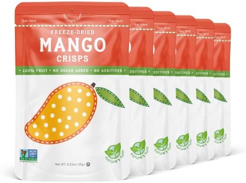 Nature’s Turn Freeze-Dried Fruit Snacks, Mango Crisps, Pack of 6 (0.53 oz Each)