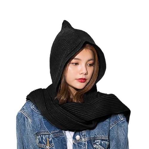 SIQITECHNO Winter Women Hooded Scarf Knitted Hooded Long Scarf Large Head Wrap Scarves for Women Lightweight Warm Shawl
