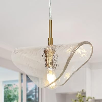 KSANA Gold Pendant Light, Modern Glass Pendant Lighting for Kitchen Island, Elegant Ceiling Light Fixture with Textured Glass Shade for Dining Room, Bedroom and Foyer