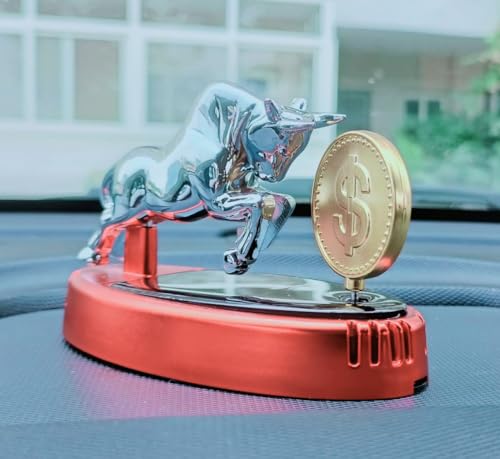 Image of YOURKARTS.COM Bull Coin Solar Dashboard Perfume - Premium Rotating Dollar Ornament Car Fragrance Diffuser for Dashboard Style car accessories 2025