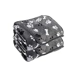 AIWEK Dog Blanket Paw Bone Pattern 1 Pack 2 Super Soft Warm Flannel Sofa Cover Car Bed Protector, Urine Proof Washable Outdoor Pet Blanket for Puppy Large Dogs & Cats,40'*30' Grey
