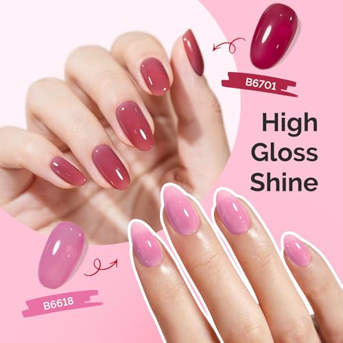 Image of MelodySusie Jelly Gel Nail Polish Set,6PCS Milky or Jelly Texture,Peachy Rose Colors Soak Off UV LED Light Cure or Salon Manicure and Nail Art DIY at Home 15ML