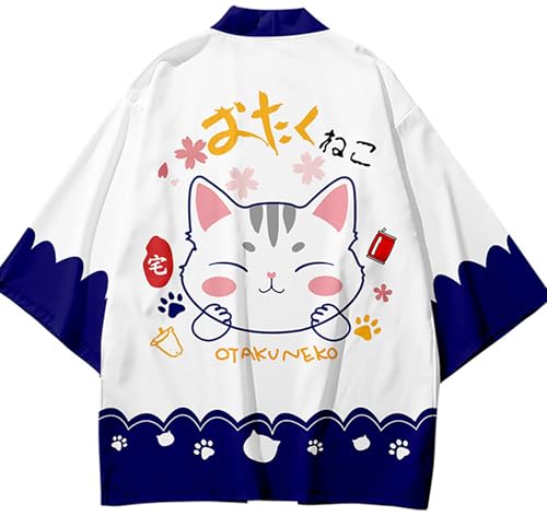 Image of LAI MENG FIVE CATS Women's Lucky Cat Cardigan Kimono Loose Cover up Casual Blouse Cute Tops