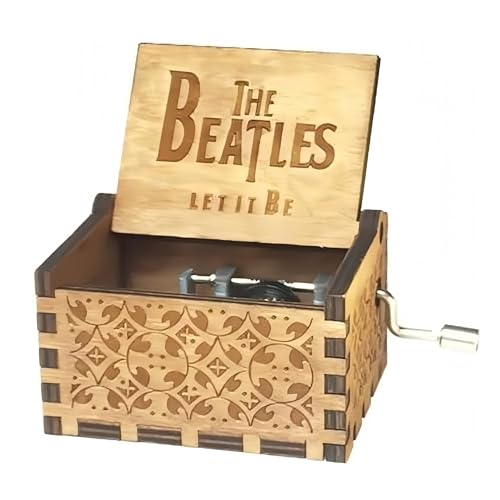 Cuzit - Caja de música con manivela de Madera, diseño de The Beatles Antiguo Tallado Regalo de cumpleaños, Juguete Musical