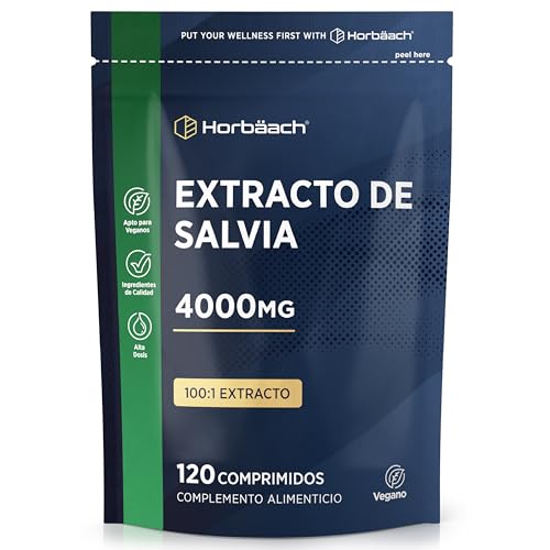 Salvia Menopausia 4000mg | 120 Comprimidos Veganos | Extracto de Hoja de Salvia | Sofocos y Menopausia | Sage Leaf Extract | Horbaach