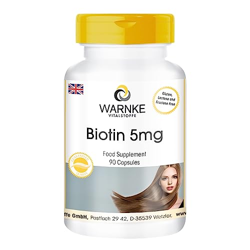 Biotin 5 mg - 90 Capsules, Vegan, Vitamin of The B Group, Beauty Vitamin | Warnke Vitalstoffe - German Pharmacy Quality