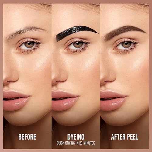 FeiCuiYun Eyebrow Tattoo Peel Off Tint Gel for Women, Dark Brown Peel Off Eyebrow Tint with 150°Small Curved Tray, Last Up to 5 Days, Waterproof, Fuller & Defined Looking Brows (04#Chocolate)