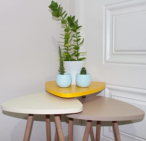 Evdekimoda 3 Piece Set Coffee Table Wood for Living Room and Office, Side table End Table Nested Coffee Tables (Yellow, Cream, Cappuccino, Triangle)