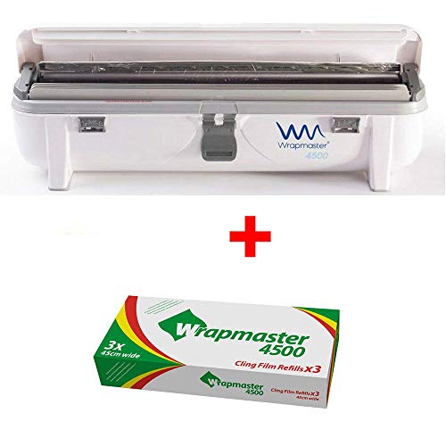 WRAPMASTER 4500 18 cm FILM TRANSPARENTE Dispensador, rellenable & 3 rollos de film transparente, 18 cm x 1000ft (45cm x 300m)