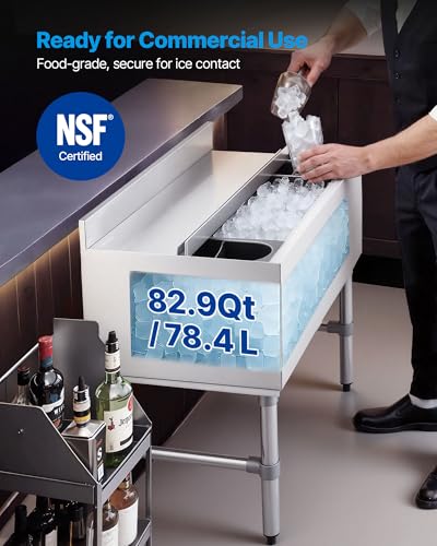 Image of VEVOR Commercial Ice Bin,19 Inch Stainless Steel Ice Chest with Sliding Lid and Bottle Holders, Cooler Cart Cocktail Unit for Bar Restaurant Pub, NSF Certified