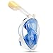 Vaincre 180? Full Face Snorkel Mask with Panoramic View Anti-Fog,Anti-Leak Snorkeling Design with Adjustable Head Straps-See Larger Viewing Area Than Traditional Masks for Adults Youth (Blue S/M)