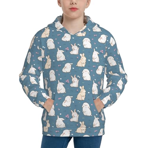 Hand Drawn Rabbit Kid Hoodies Boys Sweatshirts Girls Pullover with Pocket