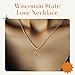 Lucky Feather Wisconsin State Shaped Necklace | 14k Gold-Dipped Pendant Necklace | Christmas Stocking Stuffer | State Love Fashion Jewelry For Women | Dainty Necklace For Women | Great Gift Idea