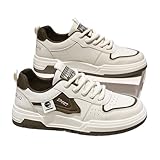 Men's White & Black Color - Block Casual Sneakers, Stylish Lace - Up Low - Top Shoes with Sporty Vibe (N1-Brown,9.5)