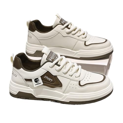 Men's White & Black Color - Block Casual Sneakers, Stylish Lace - Up Low - Top Shoes with Sporty Vibe (N1-Brown,9.5)