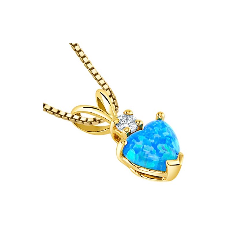 PEORA 14K Yellow Gold Created Blue Opal with Genuine Diamond Pendant, Heart Shape Solitaire, 6mm - Image 4