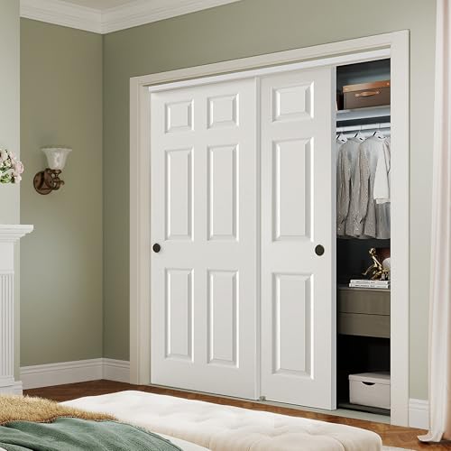 BARNSMITH 72x80 in 6-Panel Bypass Sliding Closet Door, White Primed