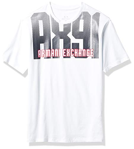 A|X Armani Exchange Men's Regular Fit Bold AX91 Logo Print Crewneck Cotton Graphic Tee, White, L