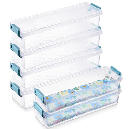 Image of Tioncy 6 Pcs 13 x 4 x 3 in Fabric Strip Case Jelly Cotton Fabric Patchwork Roll Storage Case Bulletin Board Border Bolt Storage Sewing Cloth Box for Cloth Strips Art Craft Organizer (Blue)
