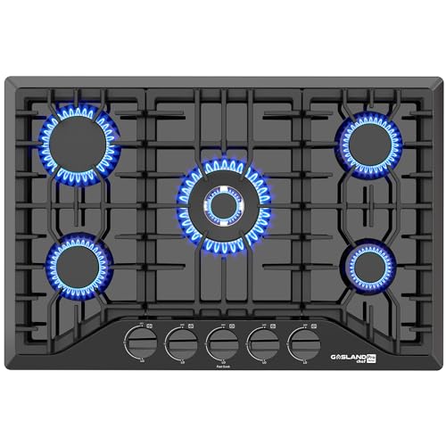 36 Inch Gas Cooktop, GASLAND Chef PRO GH2365EF 5 Burner Gas Stove, Built-in NG/LPG Convertible Gas Cooktops, Gas Countertop Plug-in with Thermocouple Protection, Black