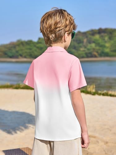 Haloumoning Boys Button Down Shirts Short Sleeve Gradient Shirt Kids Summer Casual Beach Hawaiian Shirts 5-14Y3