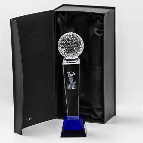 Longridge Crystal Golf Trophy with Golf Ball - Clear 180 mm