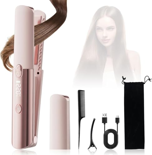 Anluomafuy Plancha Mini Pelo Inalámbrica, Plancha de Pelo Profesional, con Pantalla LCD, 5 Temperaturas Ajustables 160 220 °C, Plancha Pelo Viaje, para Todo Tipo de Cabello