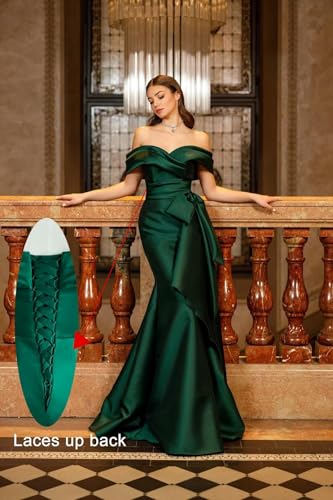 Mermaid Satin Prom Dress for Women 2025 Off The Shoulder Bridesmaid Dresses Long Formal Evening Party Gowns with Big Bow2