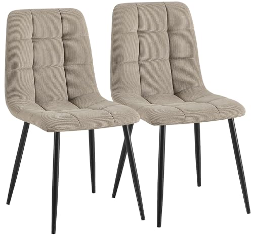 CLP Lot de 2 chaises de Salle a Manger rembourrees Antibes, chaises de Cuisine avec Dossier et Velours cotele, Pieds Metal Charge 150 kg, Couleur:Taupe