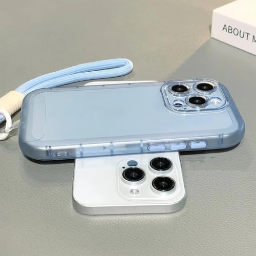 Coque de luxe iPhone 16 Pro Max antichoc en silicone premium bleu avec cordon ajustable