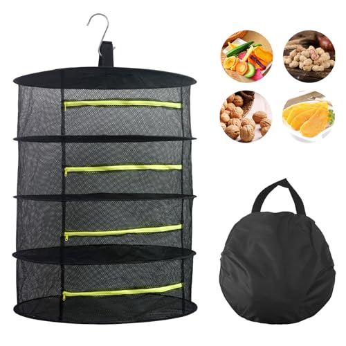 XNJIHWA 2ft 4 Layer Hanging Herb Drying Net Collapsible Plant Drying Rack Herb Drying Rack Hanging with Zipper for Plants,Buds,Fruits,Flowers,Vegetables,Clothes