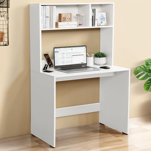 Image of ABOUT SPACE Study Table with Hutch - Computer Table with Storage for PC, Laptop & Writing, Gaming, Drawing DIY Engineered Wood Office Desk for Home (White L 80 x B 45 x H 150 cm)