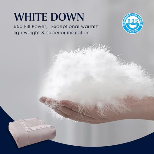Serta Soft Lightweight Down Blanket,650 Fill Power Microfiber White Down Blanket,Luxury Bed Blanket with 2" Satin Trim,Down Alternative Blanket King Size by Serta - Used condition - Image 3