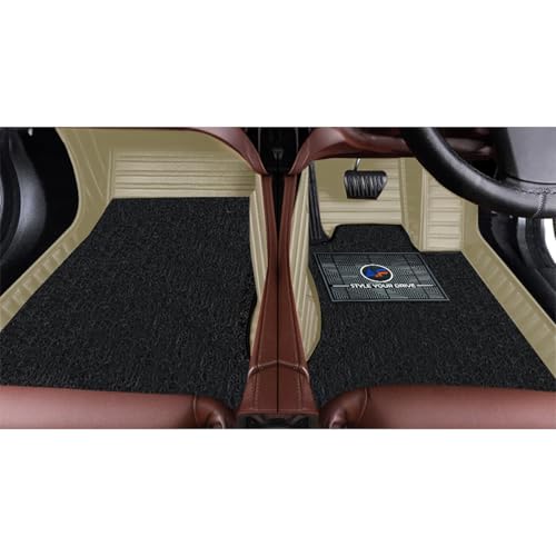 Image of Autofurnish Premium 9D Car Mat Full Set for Mahindra XUV 3XO (Automatic) 2024 || Luxury Leather Dual-Stitch Full Set 9D Car Floor Mat || 100% Waterproof || Color : Beige Beige