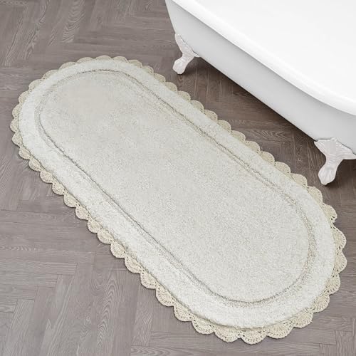 Laura Ashley Eloise 100% Cotton Oval Bath Mat with...