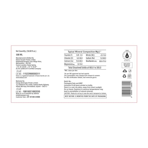 Image of Kelzai Natural Rejuvenator Volcanic Mineral Rich Still Water 500ml - Pack of 1 | Perfect for Party Essentials, Office Use, and Everyday Hydration (Glass Bottle)